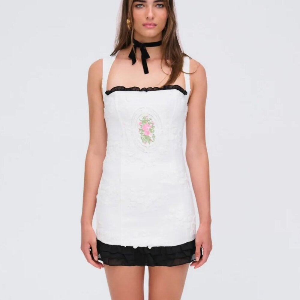 NWT FOR LOVE AND LEMONS AMELIE WHITE MINI DRESS SIZE S
